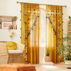 2pk Light Filtering Doorway Embroidery Window Curtain Panels Gold - Opalhouse⢠Designed With Jungalowā¢